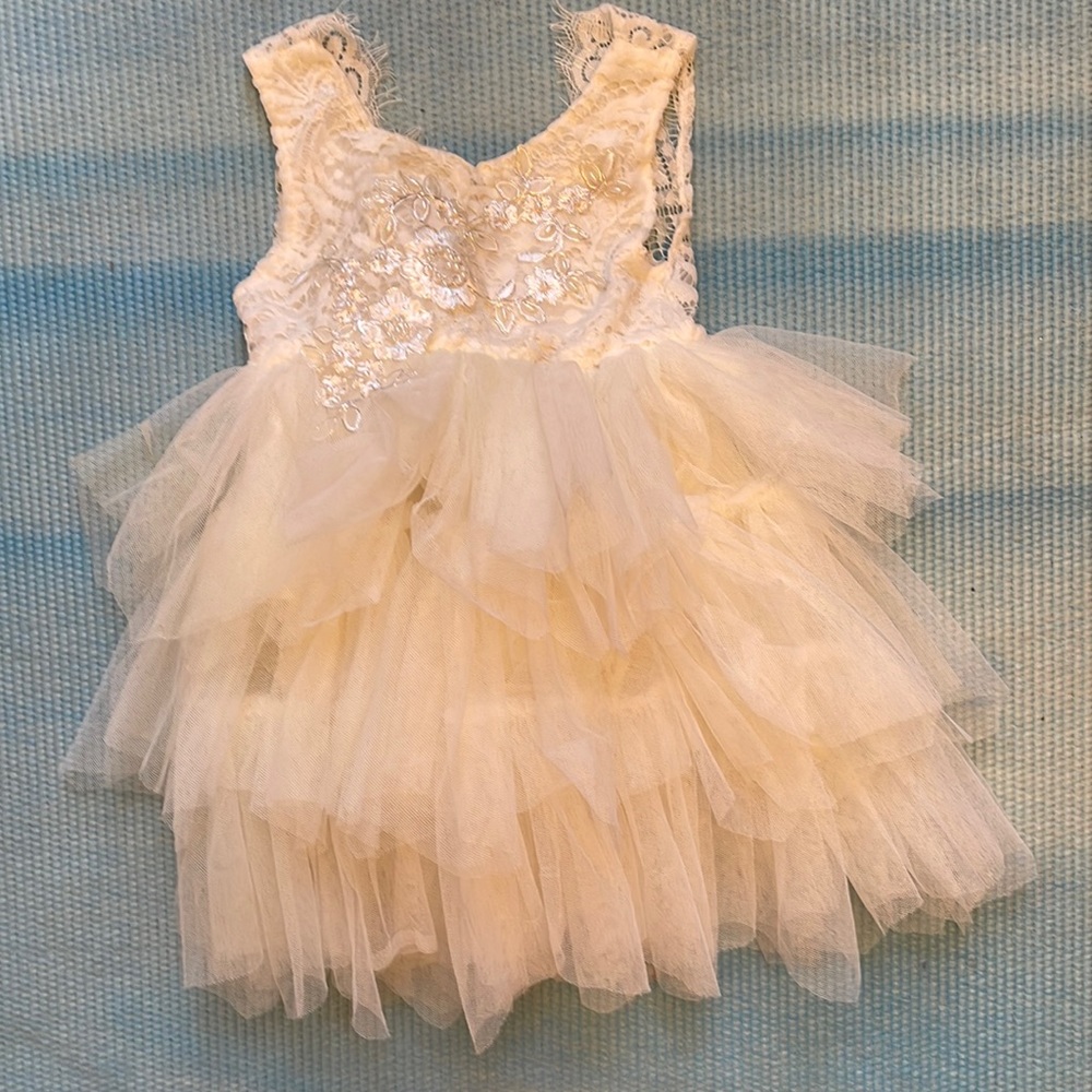 Beautiful lace white beaded flower girl dress, only worn once for a wedding